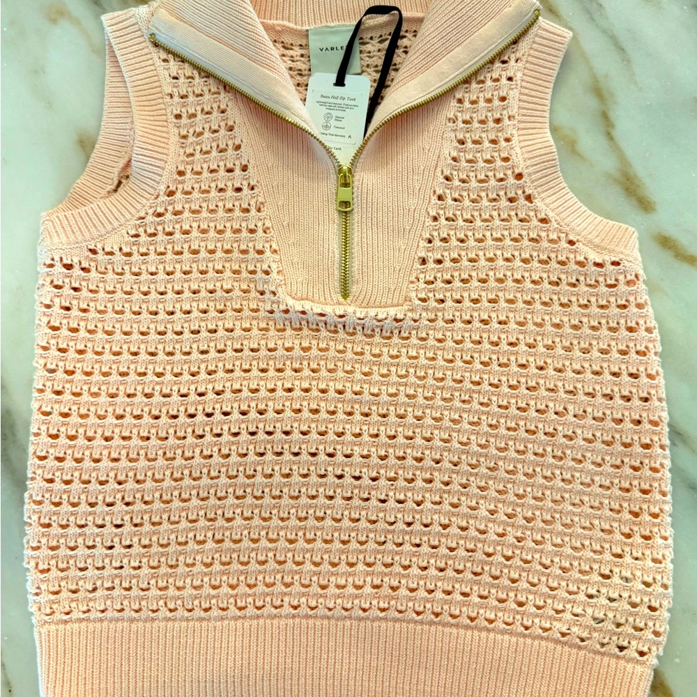 NEW Varley  Bains Half Zip sleeveless sweater/ tank in pale pink  size small